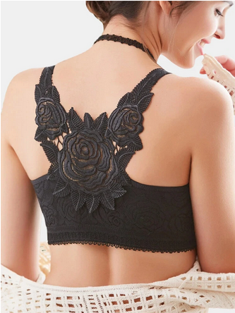 Rose Embroidery Comfort: Front Closure Lace Bras for Plus Size